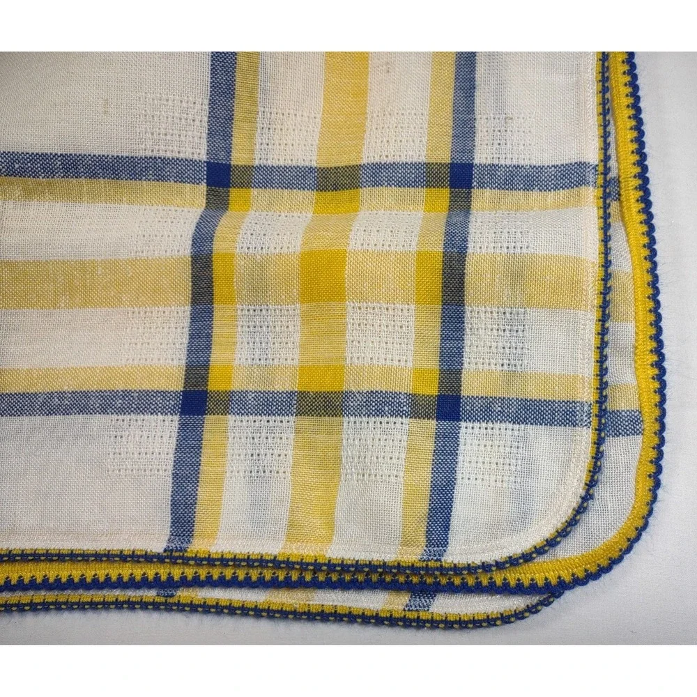 Vtg tablecloth blue/yellow/white plaid - Swedish 28x28